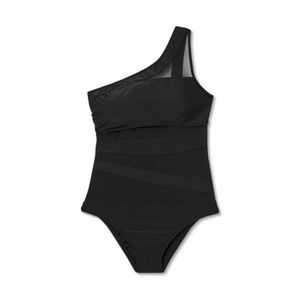 Mesh Front One Shoulder One Piece Swimsuit